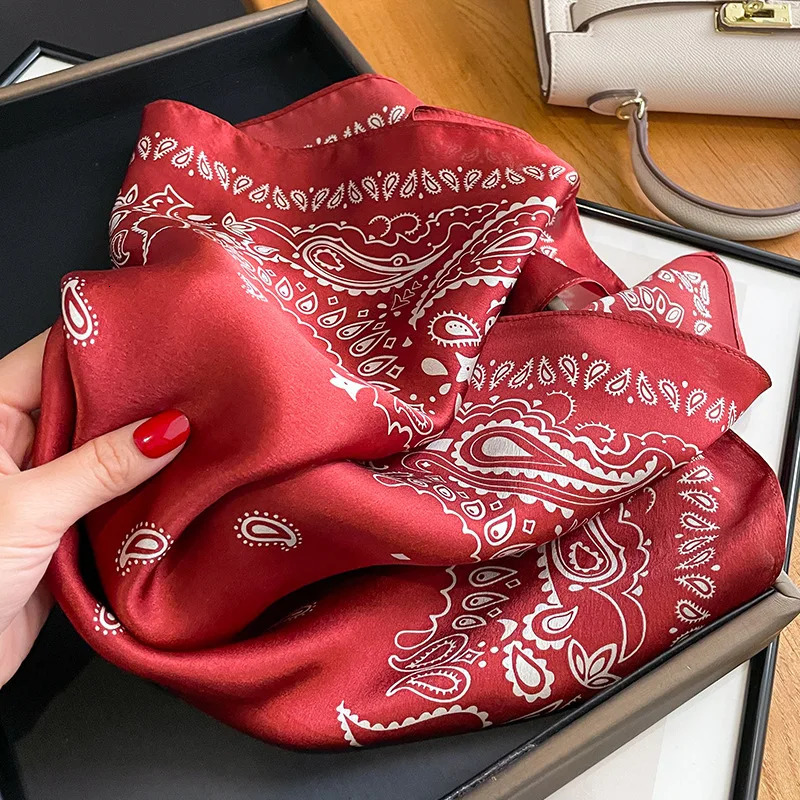 Women faux Mulberry Real Silk Scarf 53cm Hijab Kerchief Spring Autumn Neckerchief Stripped Handbag Decorate 241225