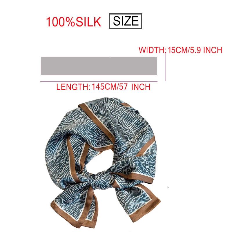 French Stylish faux Real Silk Women Scarfs Rock Texture Print Bussiness Ladies Tie Scarves Dress Belt Multifunction Scarfs 241225
