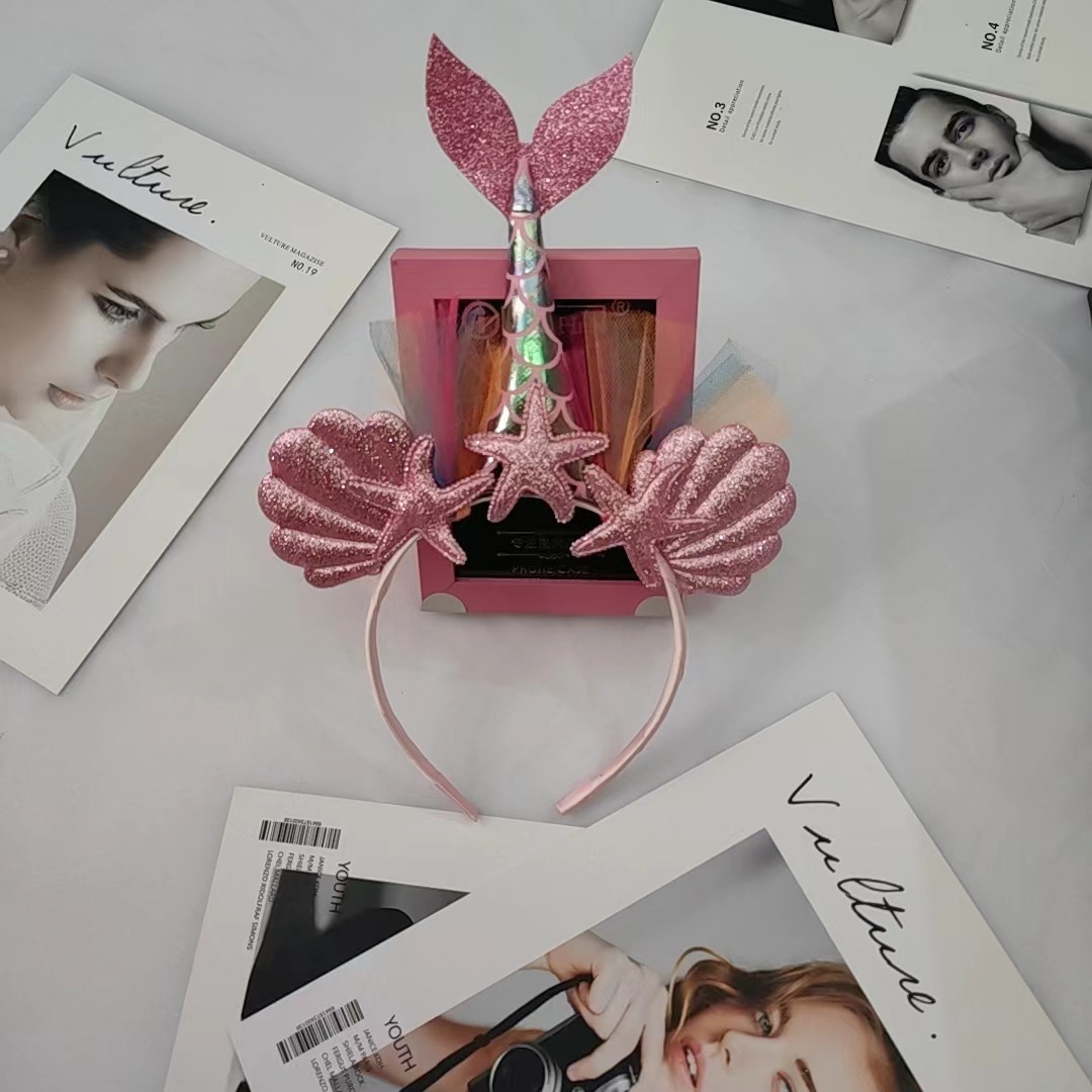 Dreamy Ocean Wind Beach Theme Party Mermaid Headband Hair Accessories Gold Pink Sea Star Shell Hair Hoop