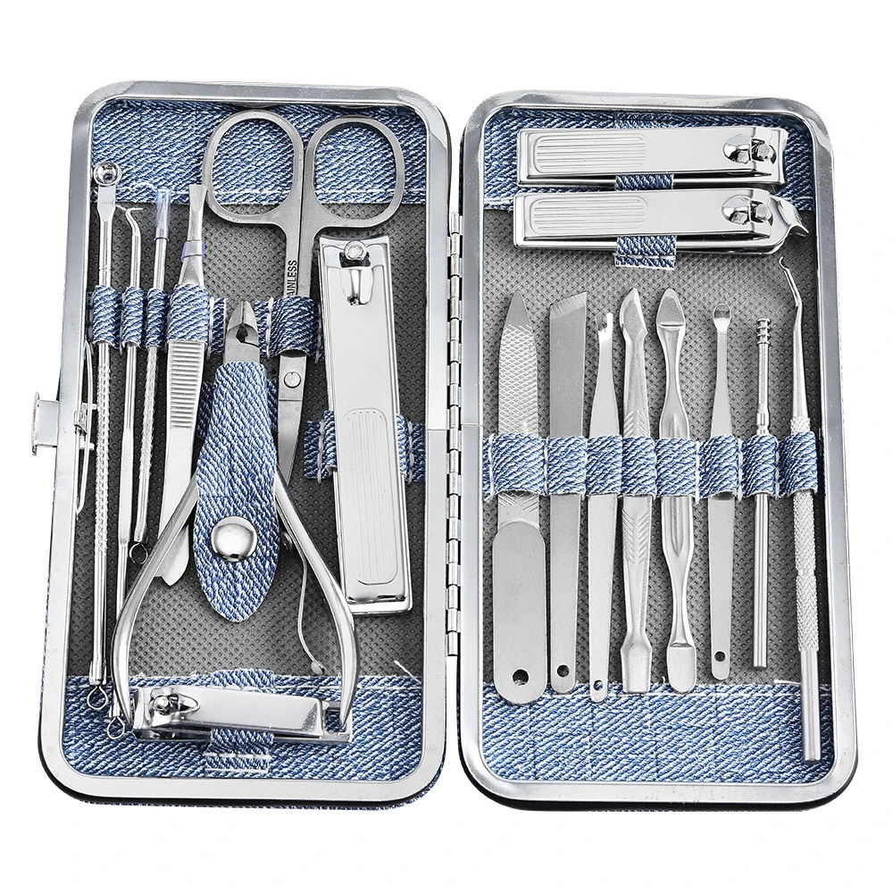 18pcs Professional Manicure Pedicure Kit with Nail Clippers Files Ear Spoon - Portable Grooming Set in Faux Leather Case fo 241225