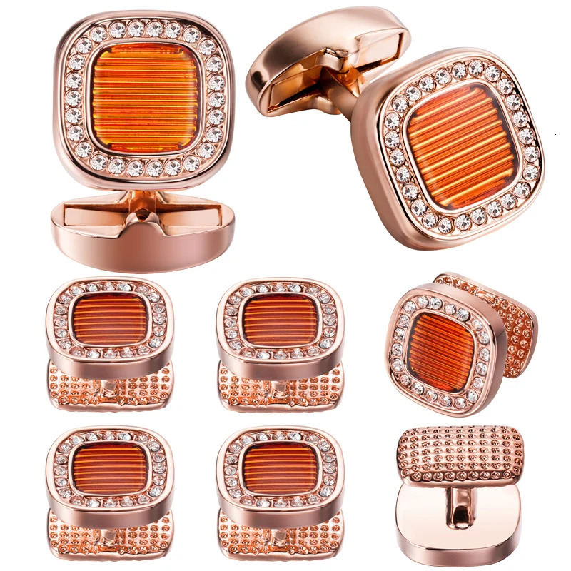 HAWSON 8PCS/Set Tuxedo Cufflinks and Studs for Men Retro Square Enamel Cuff Links Set with Crystal Fashion Mens Jewelry 241225