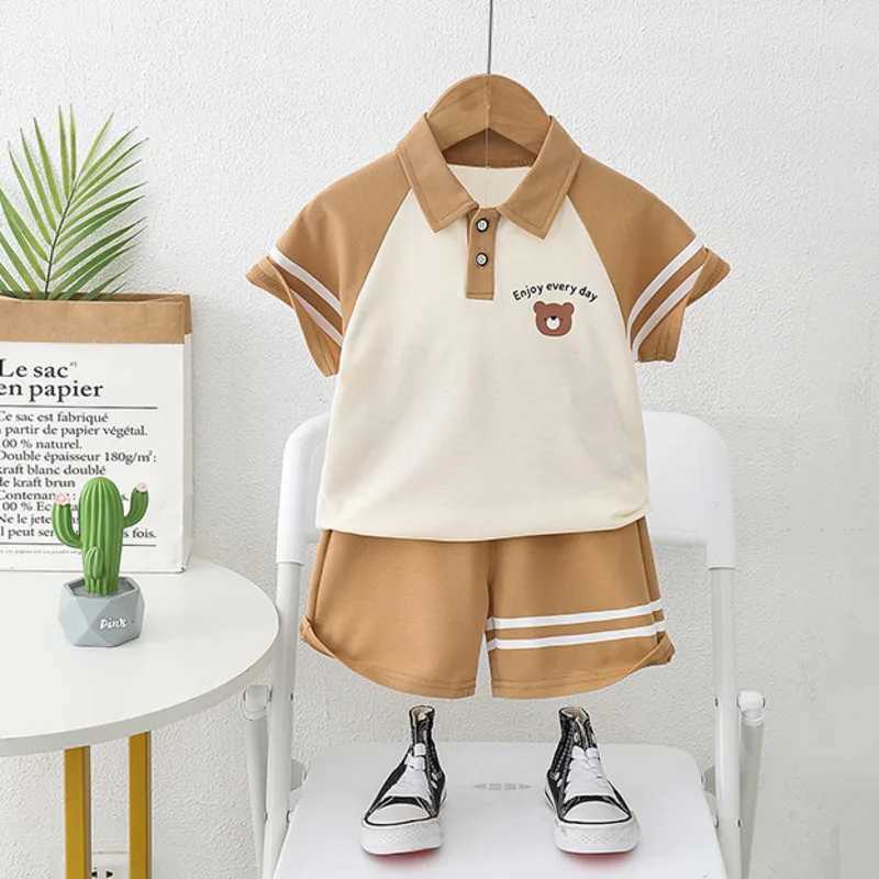 Clothing Sets New summer baby clothing set childrens boys fashionable Tshirt shorts 2PCSset childrens clothing baby casual clothing childrens sportY24