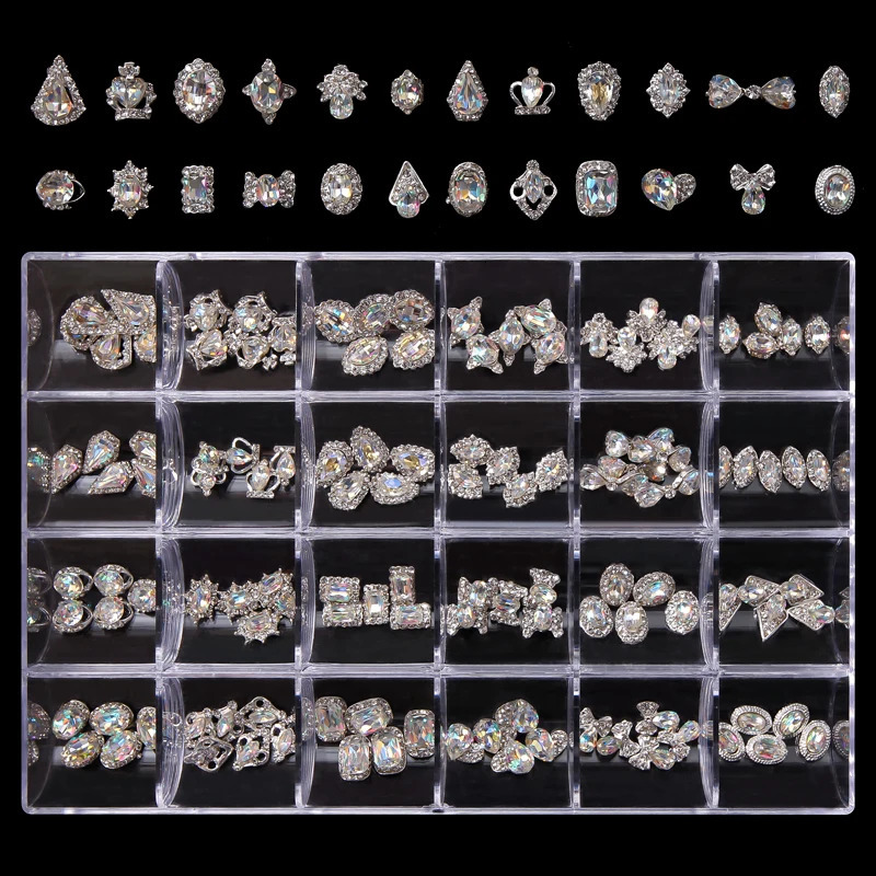 1Box Nail Art Rhinestones Decorations Set Crystal Nail Charms Diamond Diy Alloy Jewelry Gem Nail Parts Accessories Stones 241225