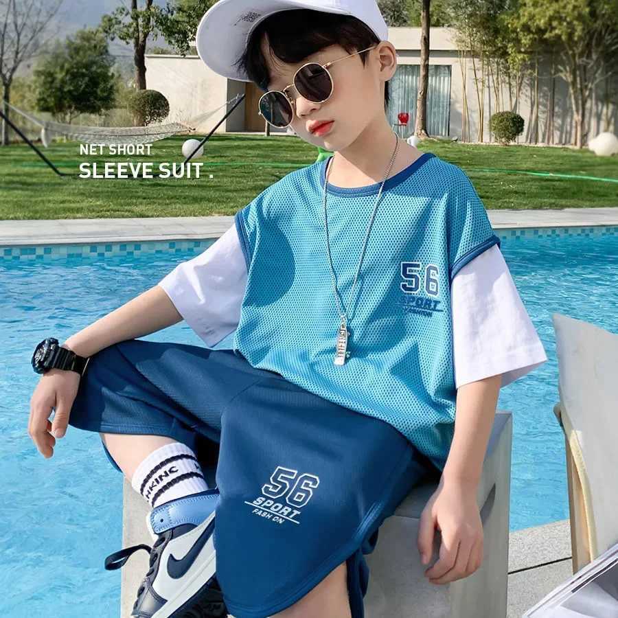 Clothing Sets Boys Clothes Summer Quick Drying Football Uniform Contrast Sleeve Top Shorts 2 Pieces Set Teenage Boy Breathable TracksuitY2412251GMQ