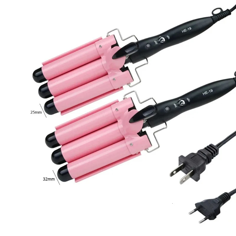 Three Tube Curling Triple Barrel Wave Water Ripple Rolls Electric Hair Curler US Fast Heating Corrugated Hair Straightener 241225