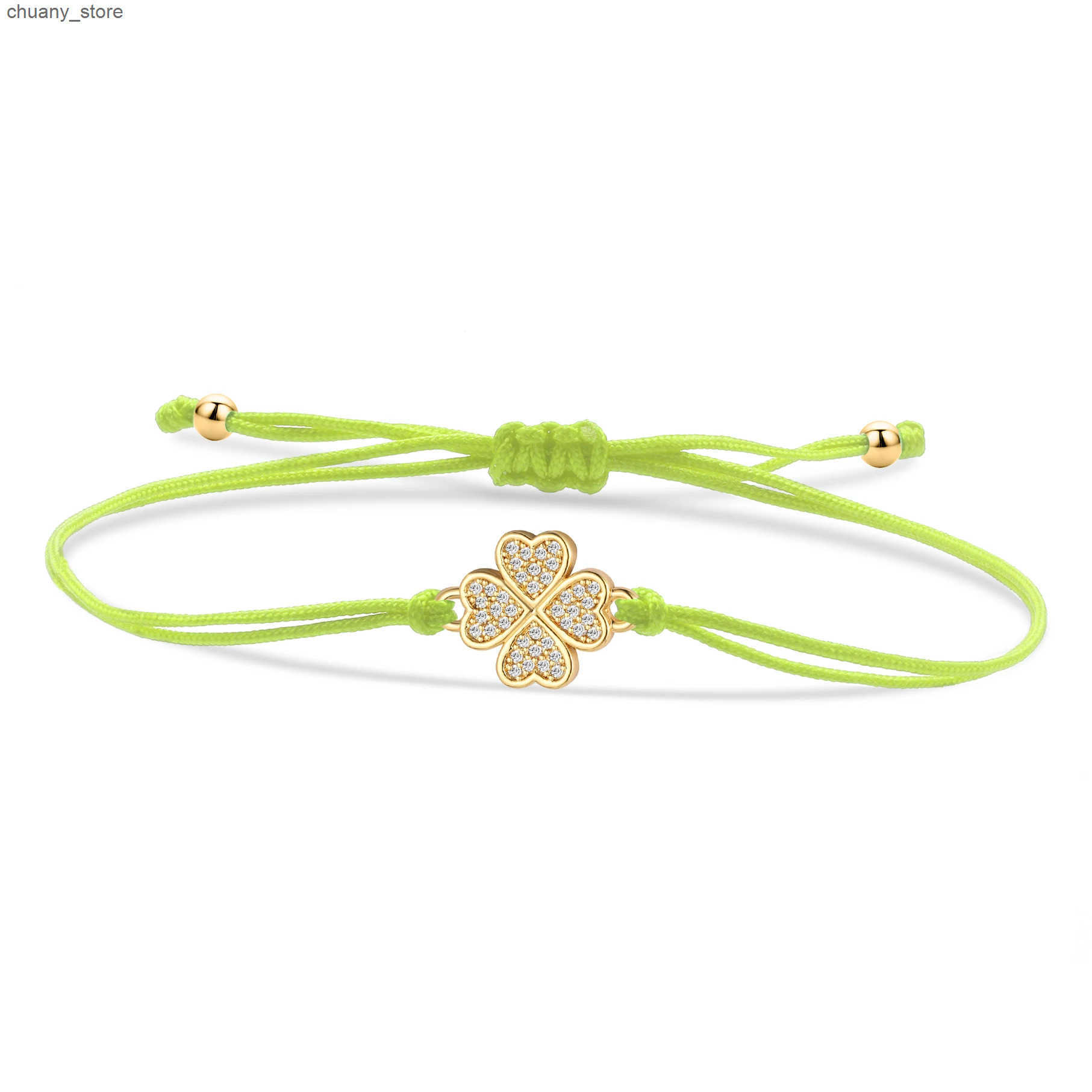 Chain Trendy Cubic Zirconia Crystal Gold-plated Brass Four Leaf Clover Lucky Charm Women Zircon CZ Stones Red String Jewelry L240910