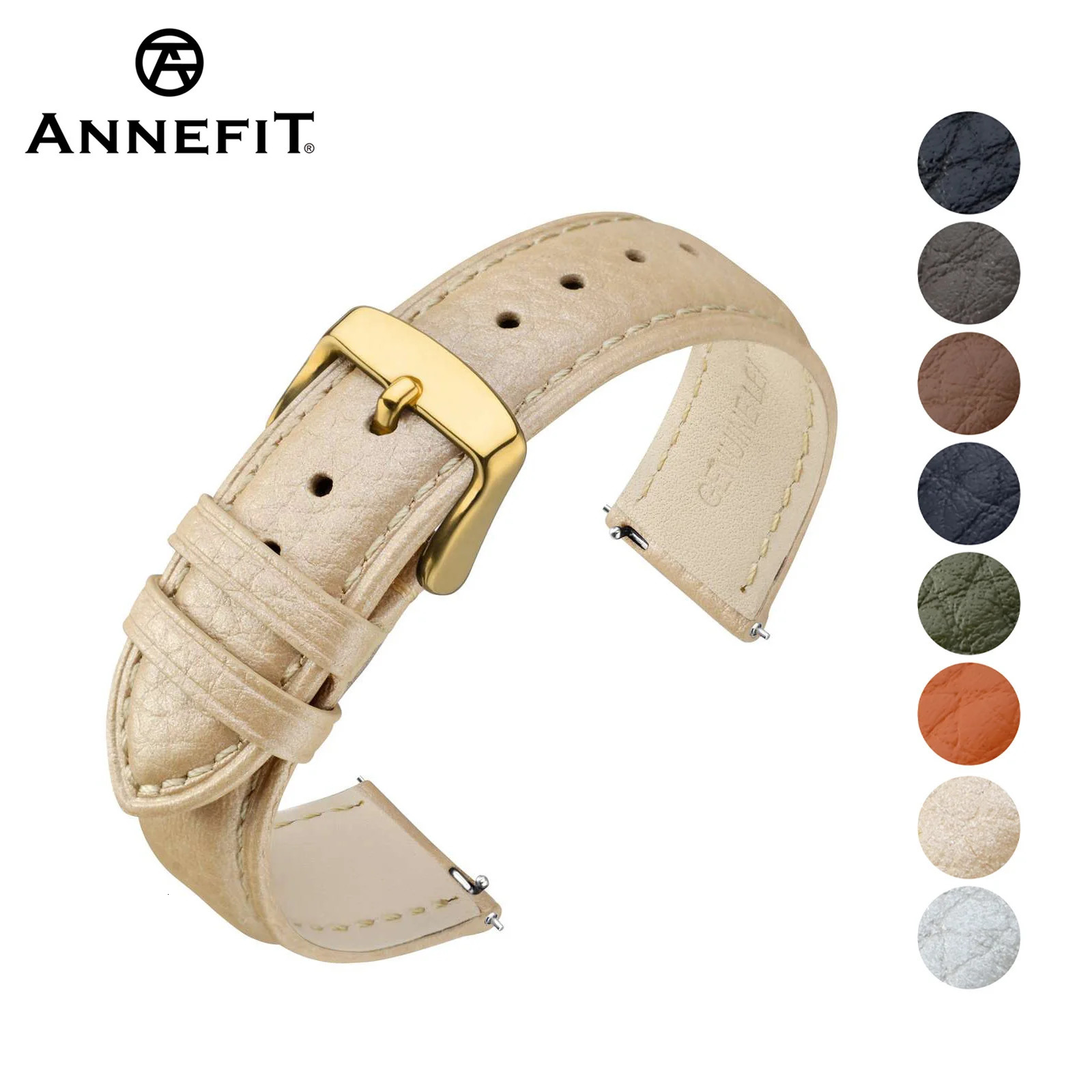 ANNEFIT Calfskin Leather Watchband Soft Material Genuine Leather Watch Band Wrist Strap16mm 18mm 19mm 20mm 22mm with Gold Buckle 241225