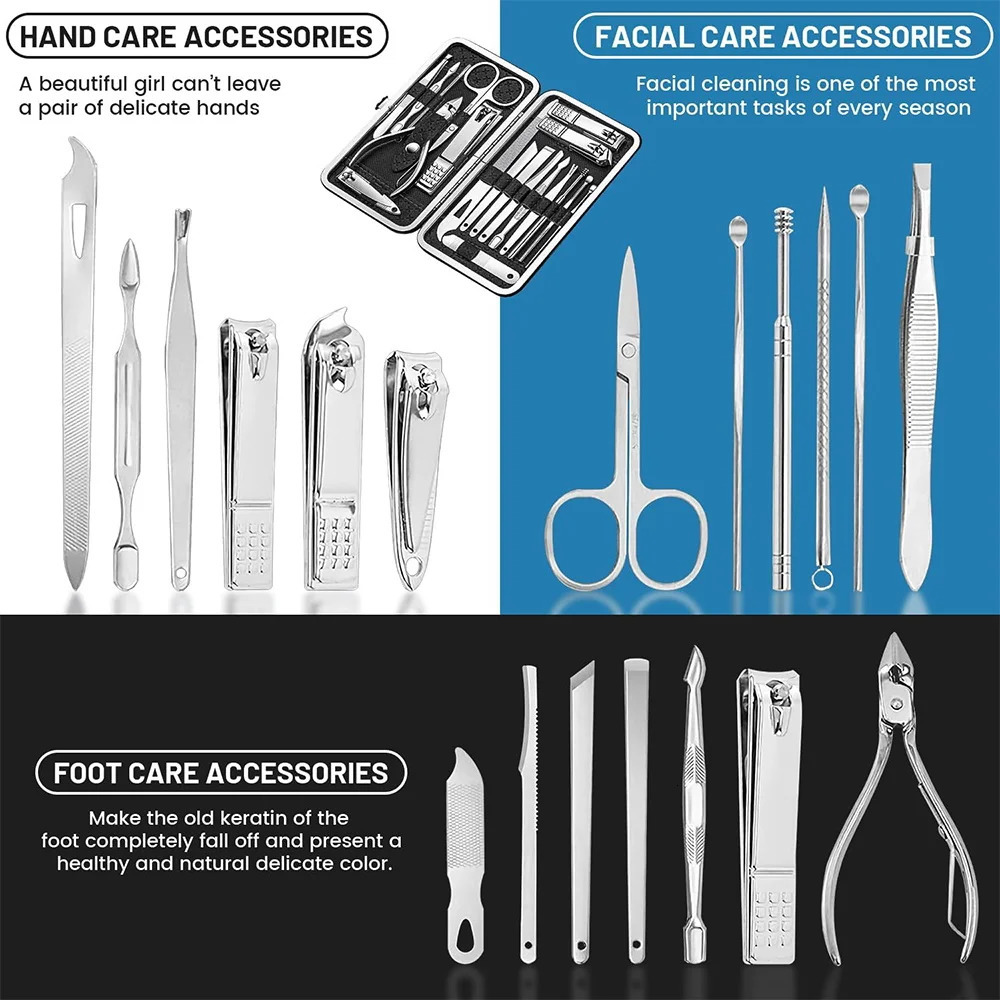 19 Pcs Nail Clippers Set Storage Box Multifunctional Nail Clippers Set Travel Nail Tools Kit Personal Care Wreath Letter Pattern 241225