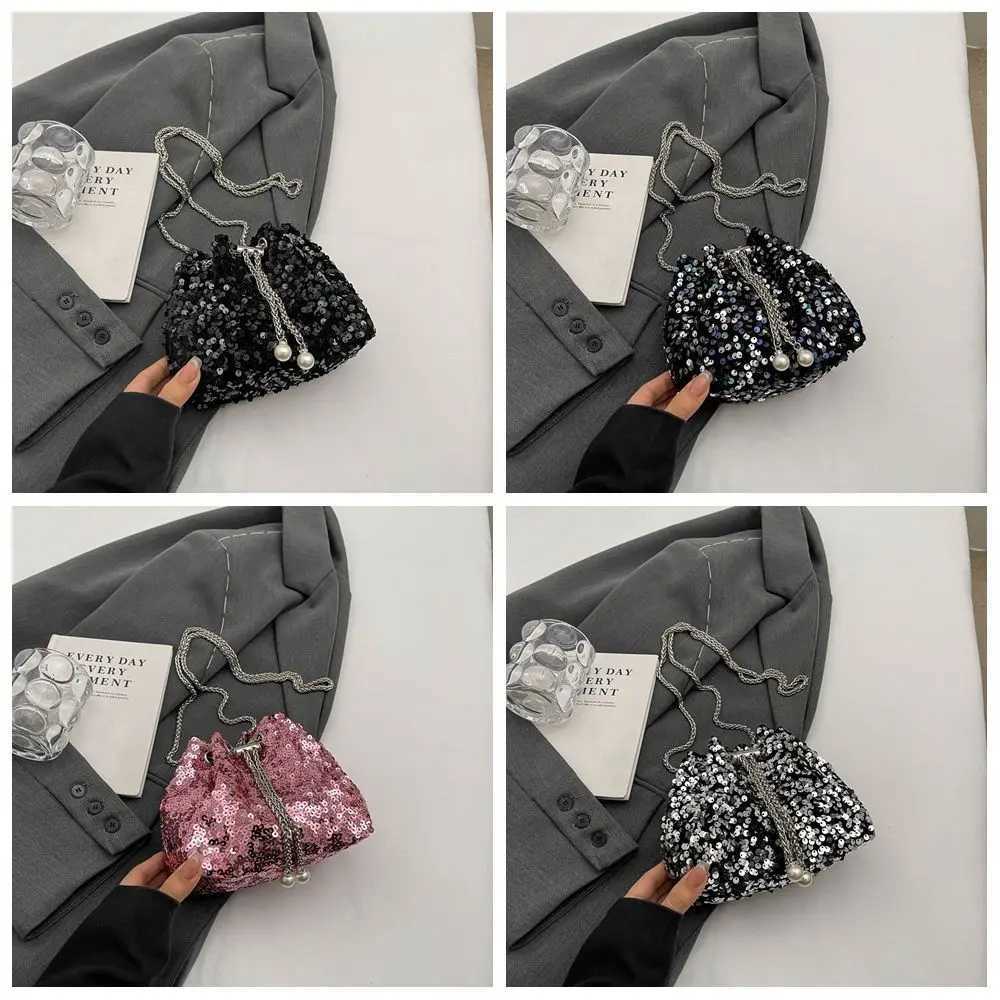 High Quality French Sparkling Banquet Bag Handbag Metal Chain Tassel Cross Body Bag Mini Wallet Glitter Shoulder Bag T241225