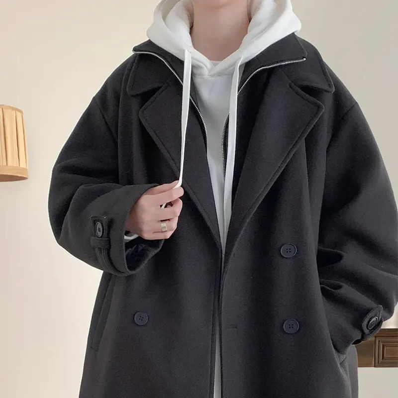 Winter Men Korean Coat Long Woollen Wind Woolen Overcoat Casual Business Thick Trench Jacket Male Oversized 5XL 241225
