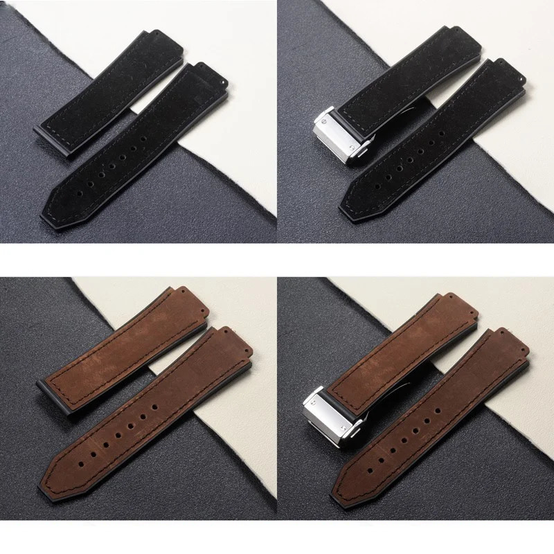 For Hublot Yubo Classic Fusion Big Bang Convex Interface Folding Buckle Men Sport Frosted Leather Silicone Underskin Watch Strap 241225