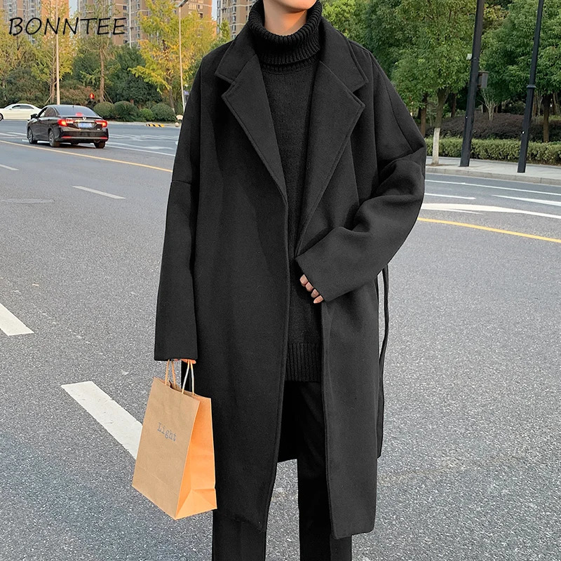Wool Coats Men Solid Chic Trendy Loose Casual Harajuku Korean Style Streetwear Simple Classic Male ned Cool Allmatch Thick 241225