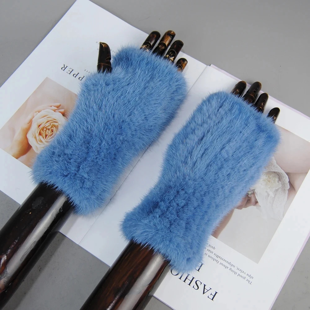 Style Women Winter Real Mink Fur Gloves 100% Natural Warm Mink Fur Fingerless Gloves Girls Knitted Genuine Mink Fur Mittens 241225