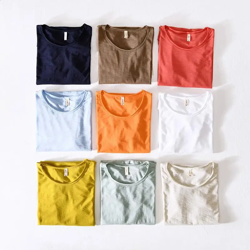 Cotton 100 Summer High end Boutique Mens Casual Round Neck Short sleeved Tshirt Pure Color Male Thin 241223