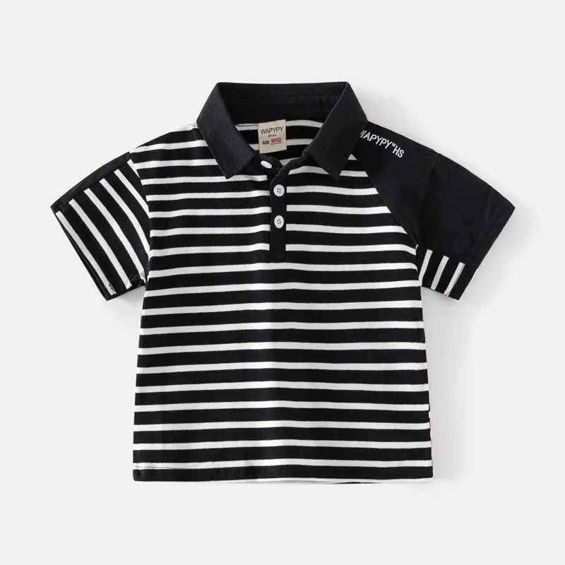 Kids Letter Embroidery Short Sleeve T-shirt Summer Boys Loose Striped Polo Shirt Color Block Breathable Cotton for Ages 3-8XJ241225
