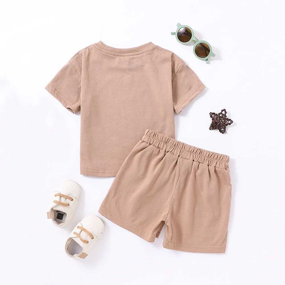 Clothing Sets Childrens Summer Cotton Short Sleeve Suit Printed T-shirt Shorts 2pcs Boys Simple Peplum Casual Kids ClothesY241225SVIX