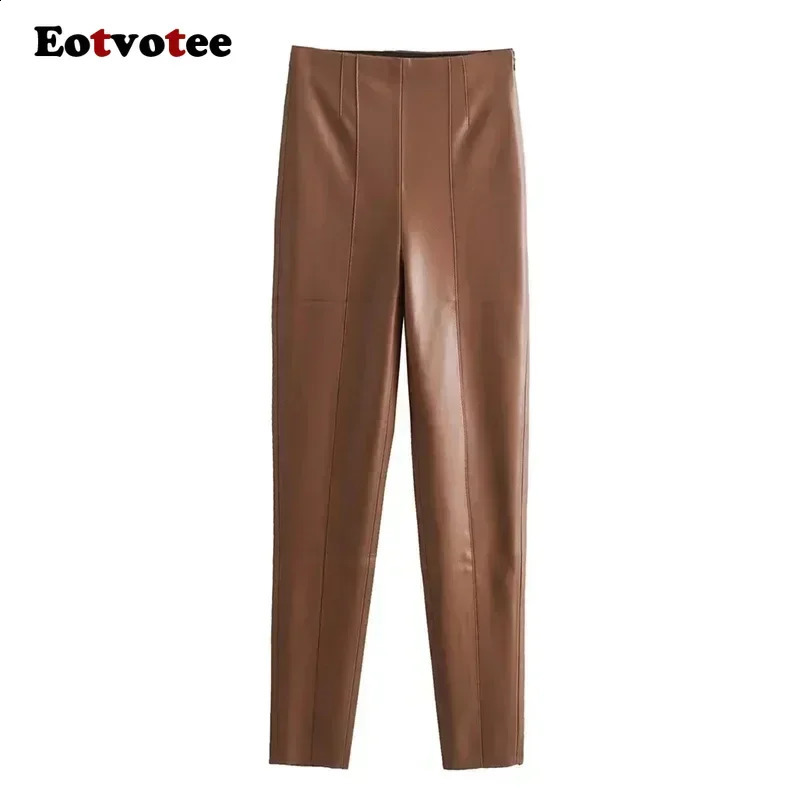 EOTVOTEE Faux Leather Trousers for Women Stretch Solid Casual Pants Autumn 2024 Fashion High Waist Pencil 241223