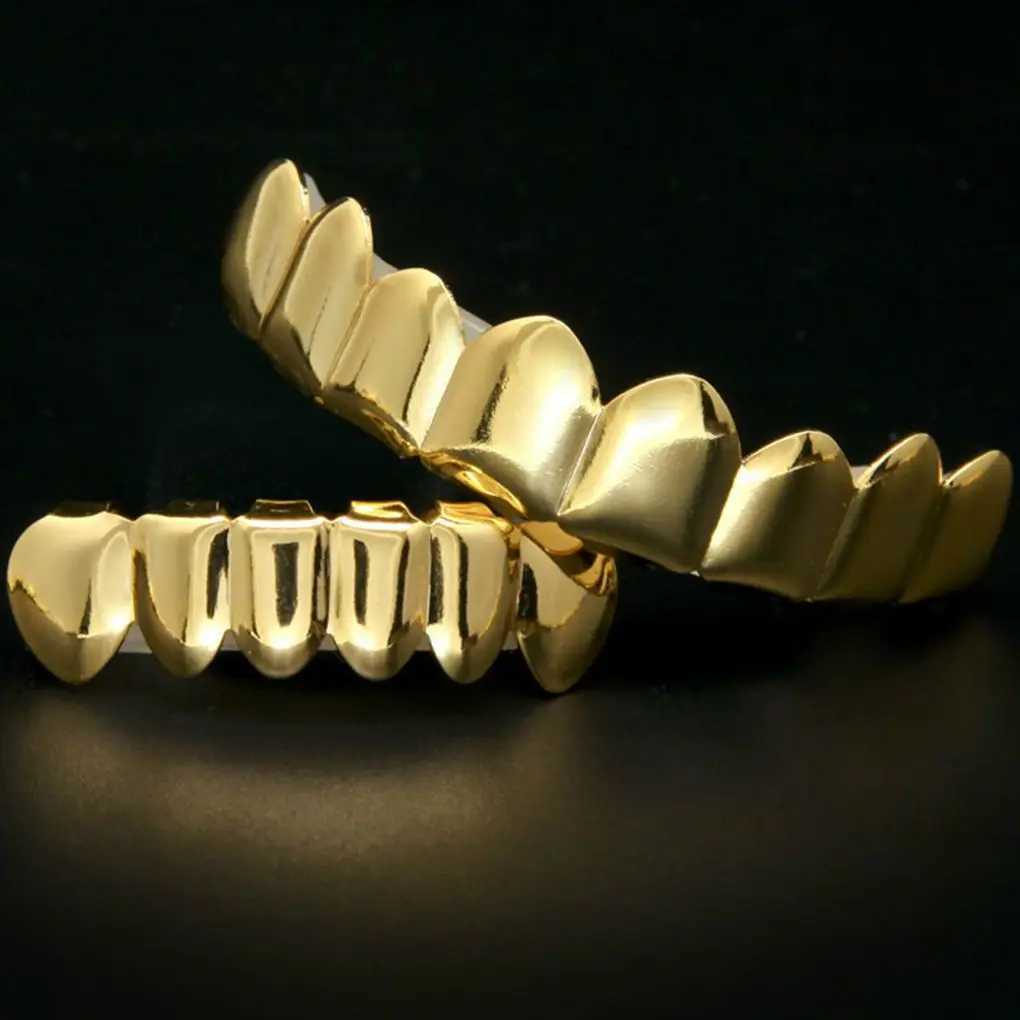 Top Bottom False Teeth Halloween Mouth Grills Punk Copper Plated Gold Tooth Performance Party Ornament Supplies for FestivalXJ241225
