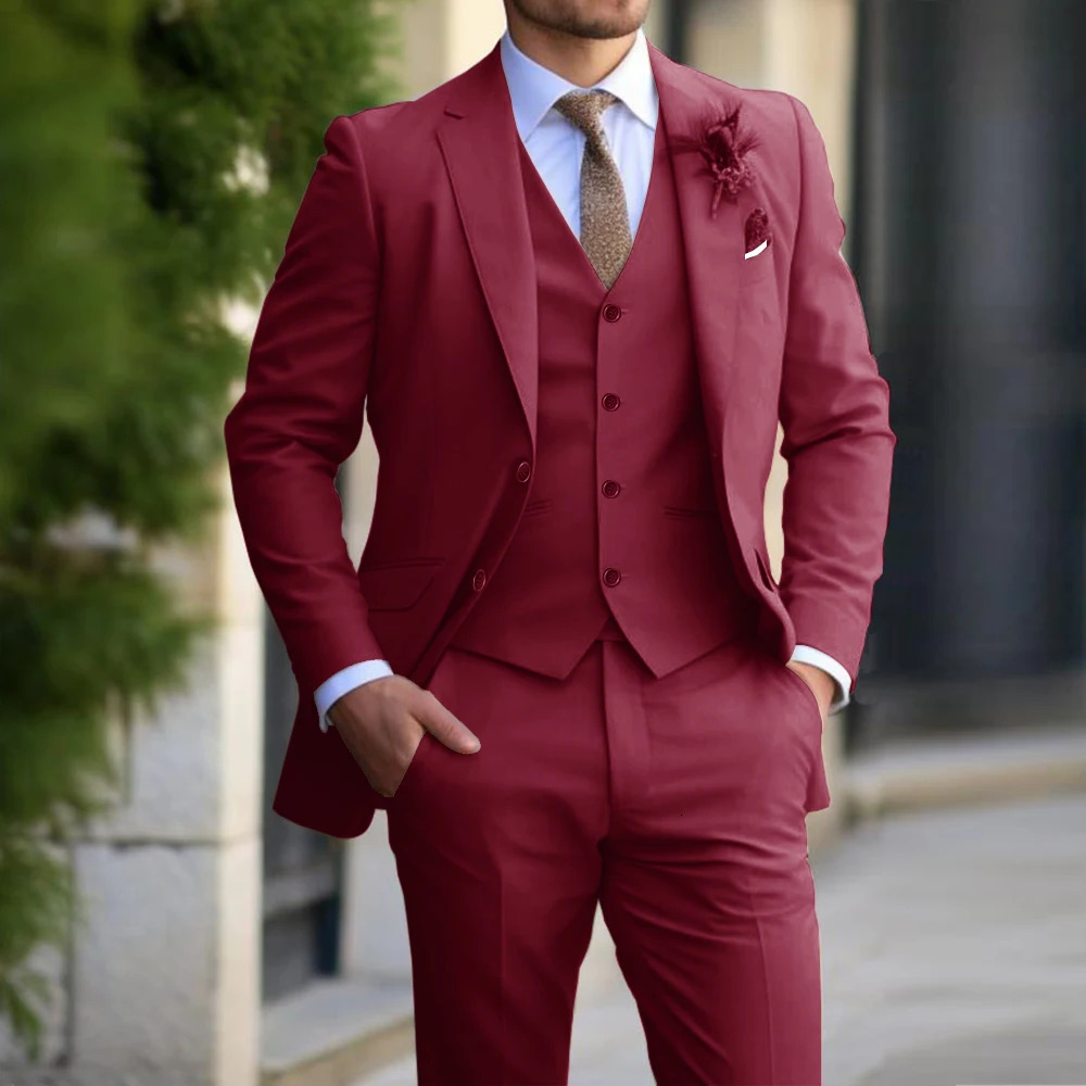 Beige Men Suit 3 Pieces Fashion Slim Fit Blazer Vest Pants Set Classic Formal Business Wedding Tuxedos for Casual Clothing 241225