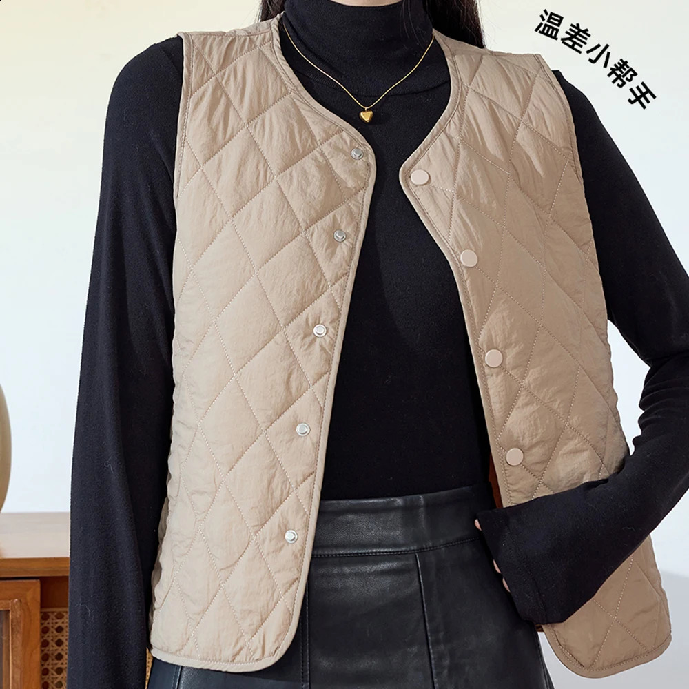 Sheep Wool Women Solid color Vests Sleeveless Jacket Collarless Ultra Light Coat Female Warm Tank Parkas Casual Waistcoat 241220