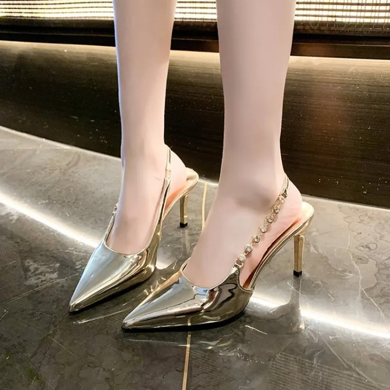 Shiny High Heels Sgback Sier Women Pumps Metallic Crystal Sandals Pointy Toe Stiletto Heeled Party Dress Shoes Woman