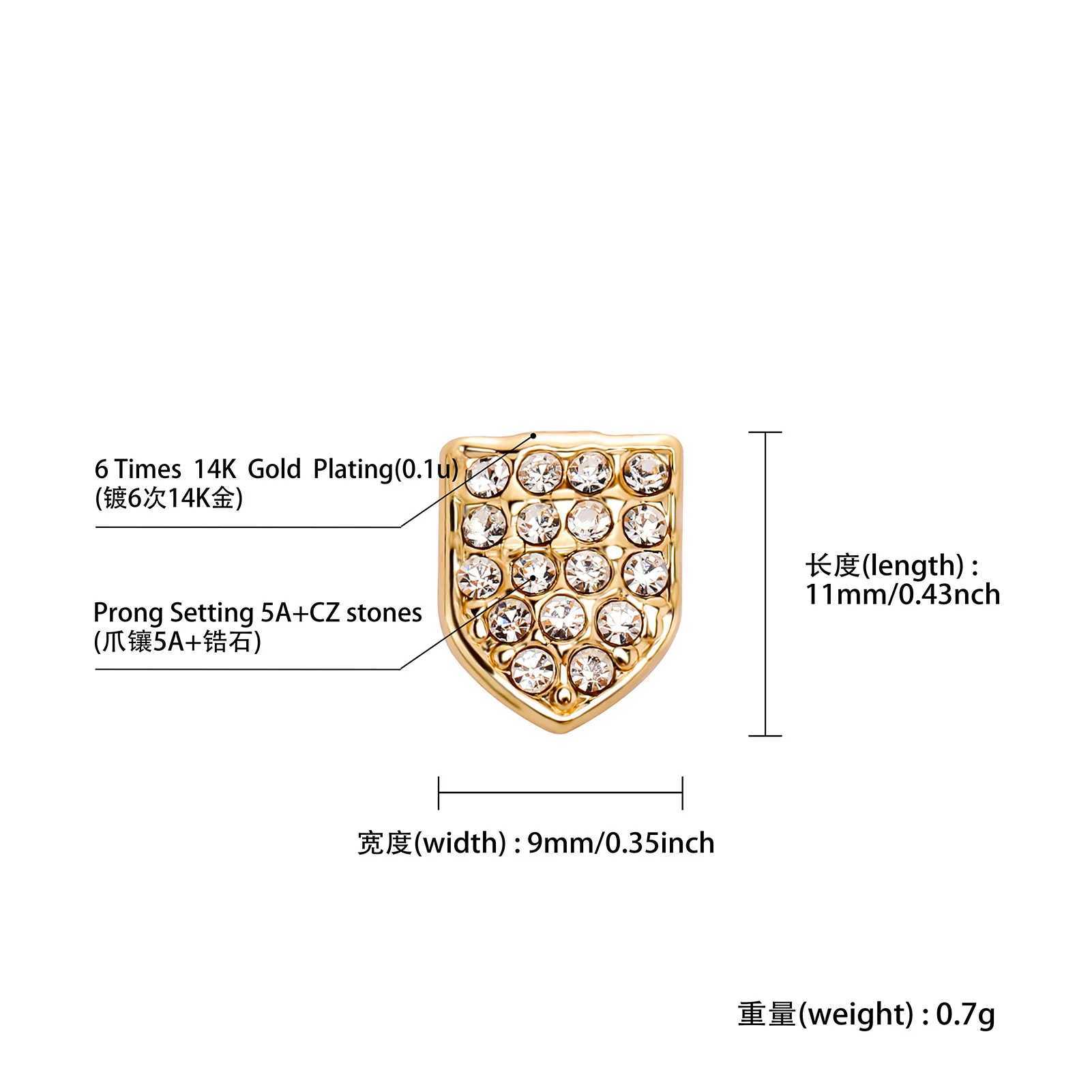 YOUNGX Hip Hop Single CZ Stone Teeth Grillz Cs 14K Gold Plated Zircon Tooth Grills Fangs For Women Men Bo JewelryXJ241225