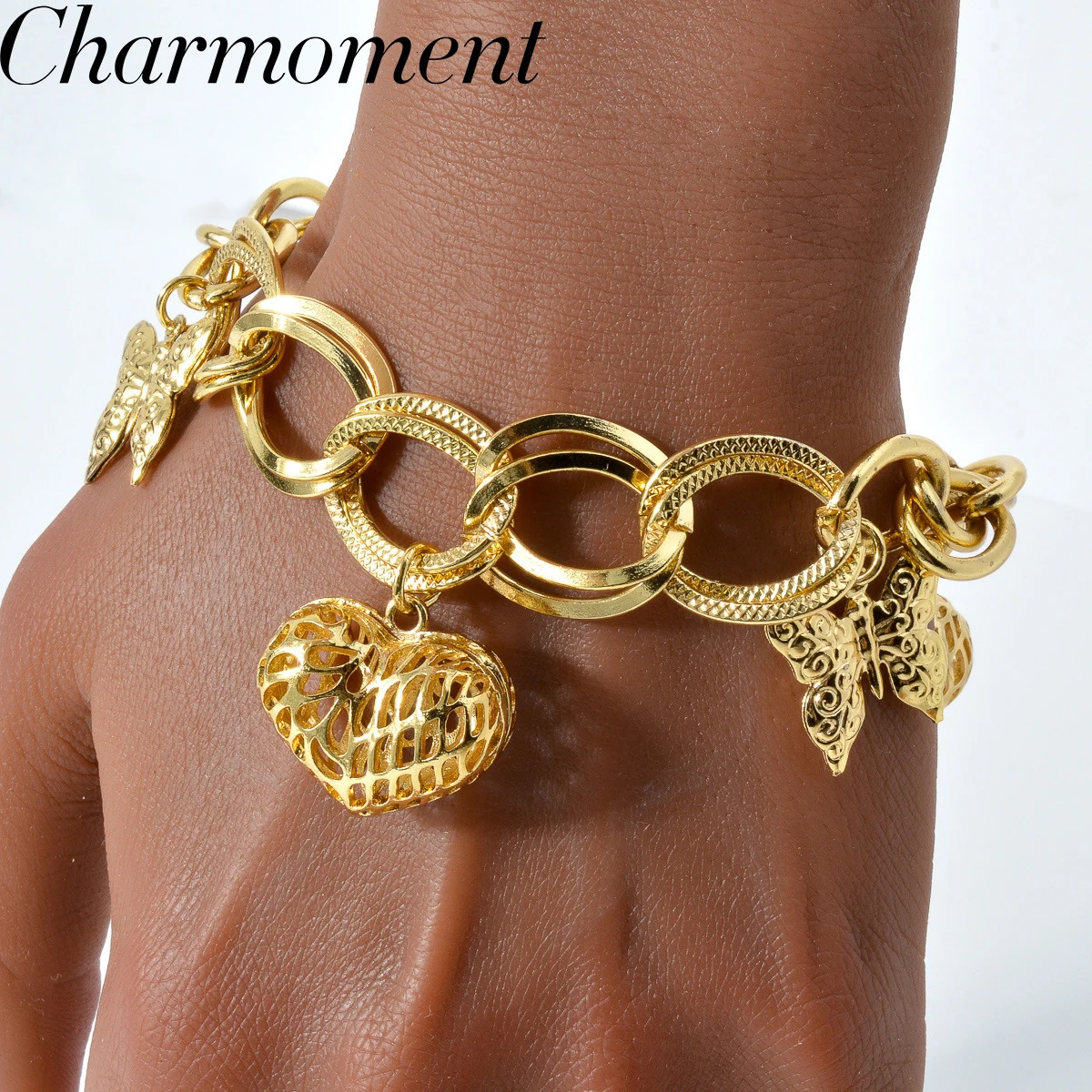 italian Charm Bracelet Jewelry For Women Hip Hop Punk 18K Gold Plated Bracelet Trend Wedding Party Mothers Day Gift 241225