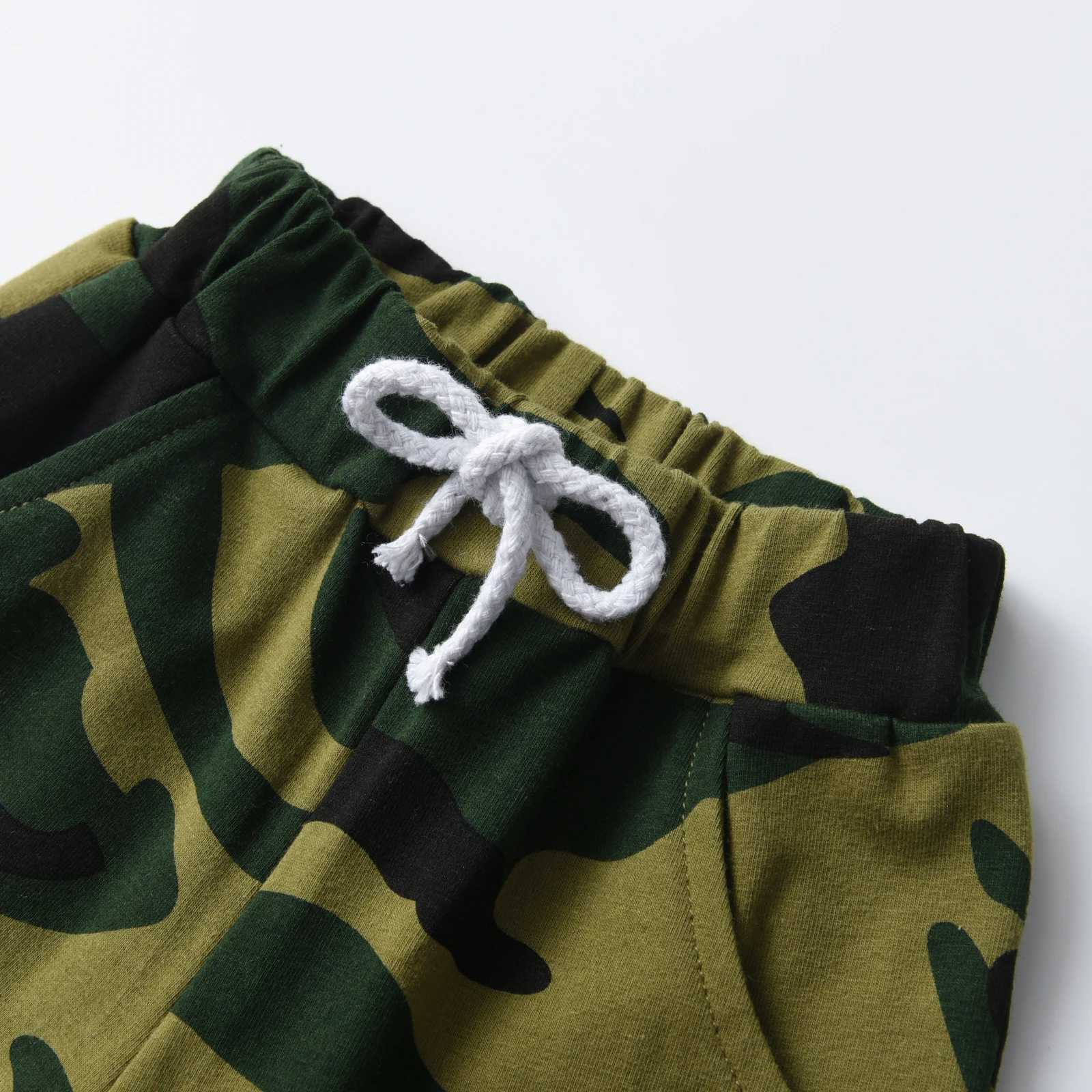 Clothing Sets Kukitty New Summer Toddler Kids Baby Boy Short Sleeve T-shirt with Letter + Camouflage Short Pants Two-Pieces Outfit Clothes SetY241225E