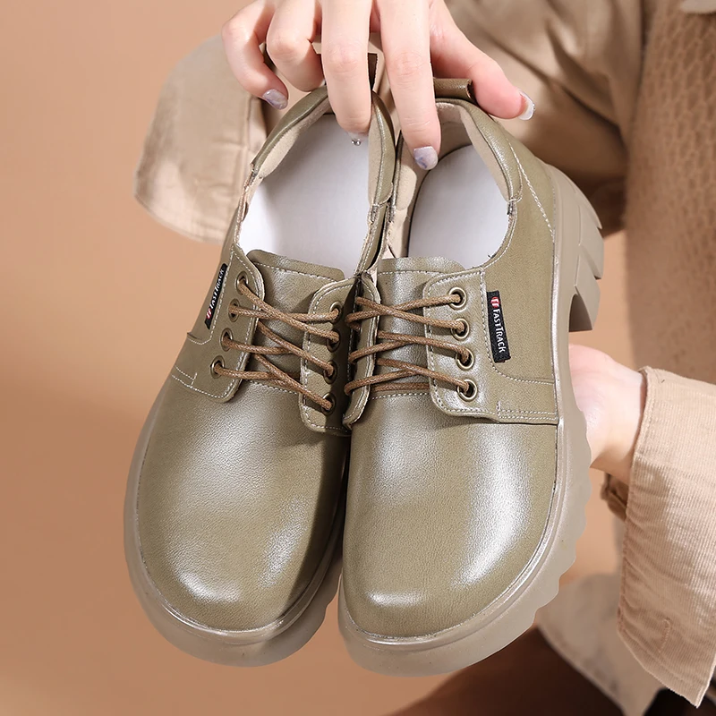 AIYUQI Women Shoes British Style Autumn Genuine Leather Women Loafers Lace-up Vintage Casual Women's Shoes