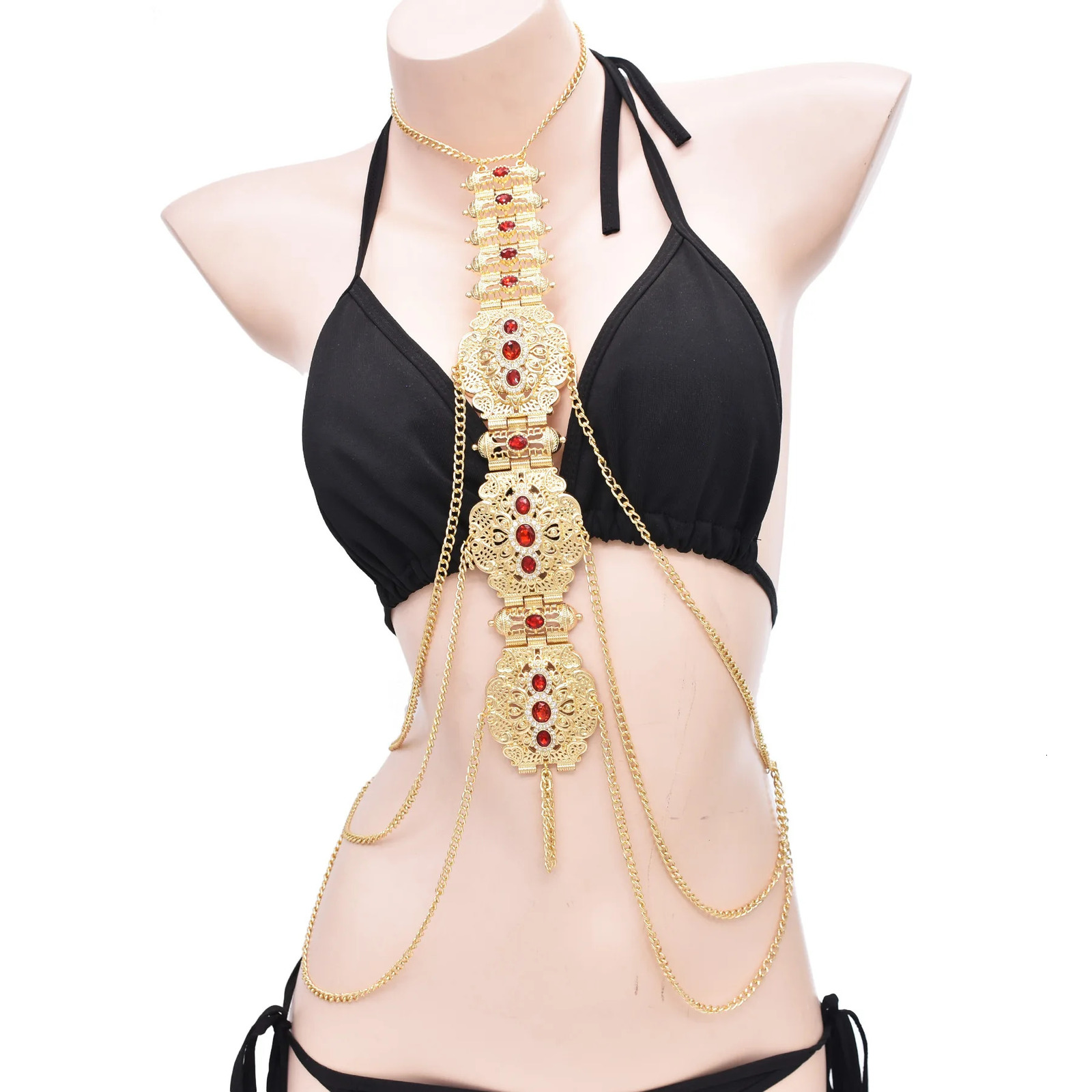 Bohemian Crystal Chest Breast Belly Body Waist Chain for Women Ethnic Styles India Cypsy Bikinis Summer Beach Y2K Accessory 241225