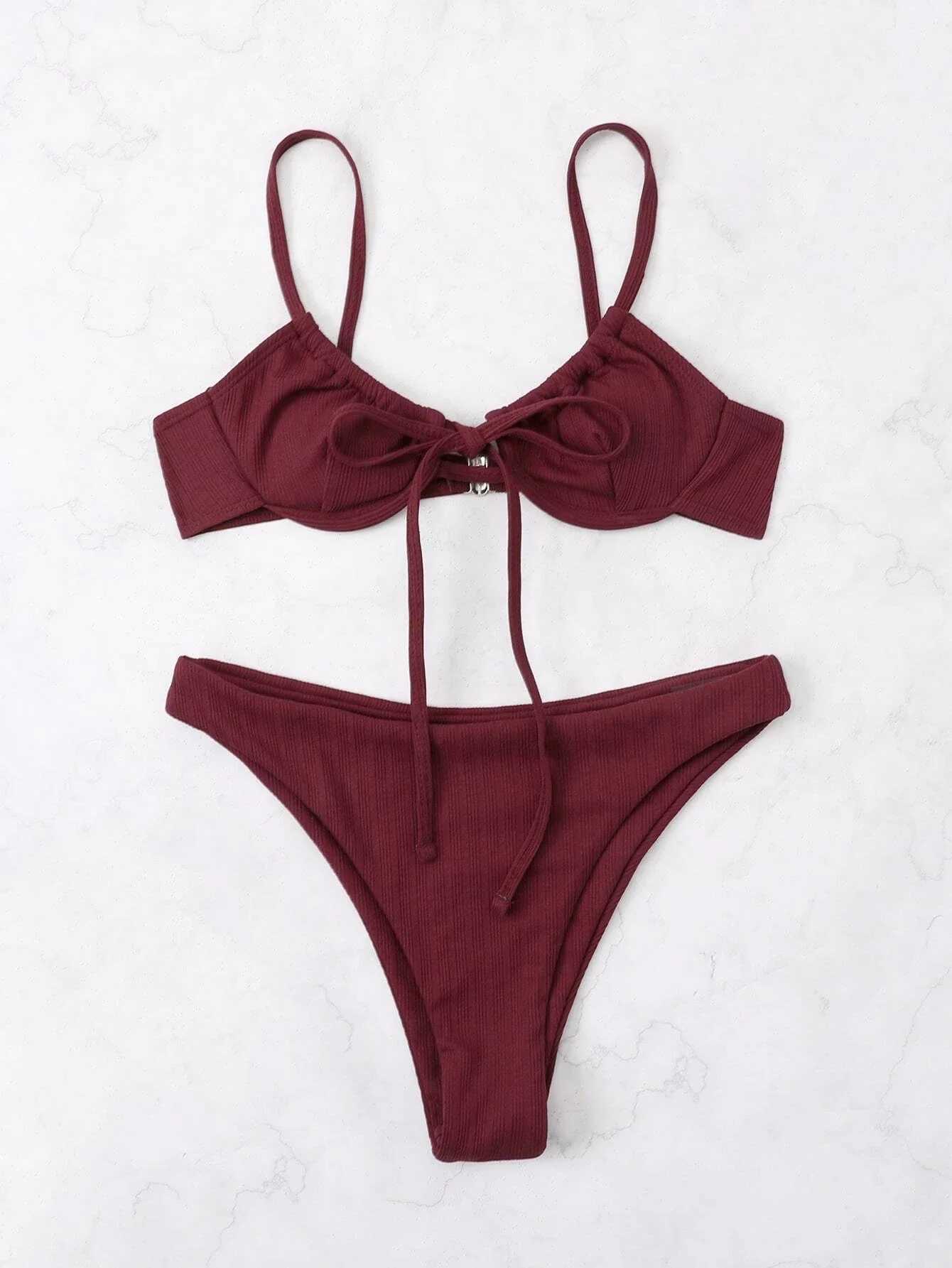 2018 push bikini womens rib tie front swimsuit sexy lingerie swimsuit womens swimsuit summer beachwearW241225