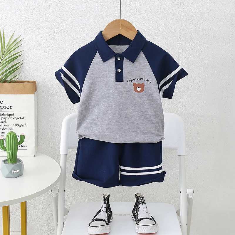 Clothing Sets New summer baby clothing set childrens boys fashionable Tshirt shorts 2PCSset childrens clothing baby casual clothing childrens sportY24
