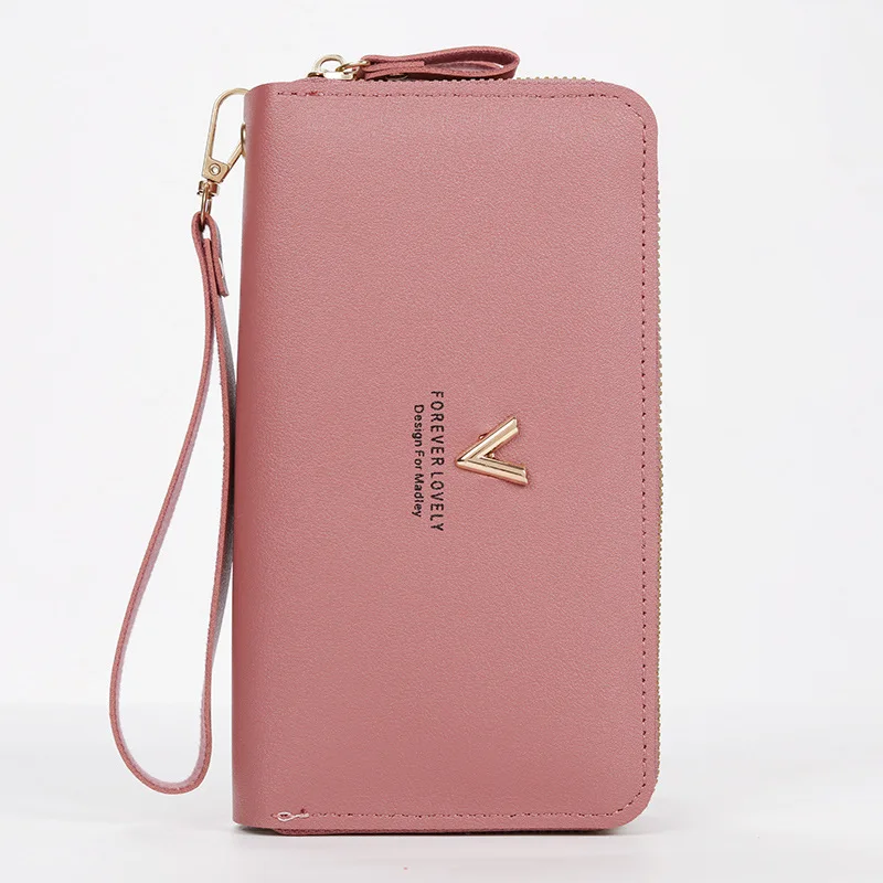 Women Long Wallets Fashion V Female Solid Color TLXT Leather Coin Wallet Purses Ladies Long Wristband Card Wallet Holder Clutch Bag Woman Purse