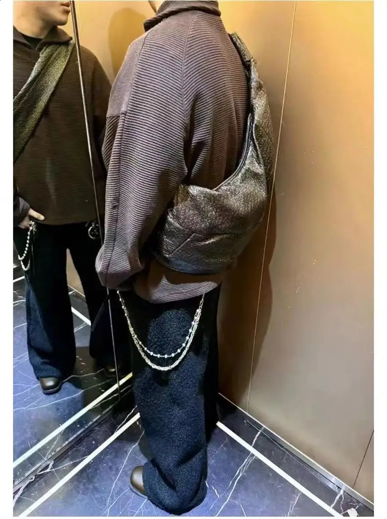 Fashion Concise Bilayer Clamp Beads Biker Chain Sheepskin Sheath Hip Hop Punk Style Keychains For men y2k Pants Chain Accesories 250303