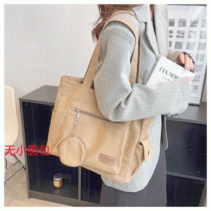 Female college student canvas hand-held tote versatile large capacity shoulder commuting class bag, backpack strap, HH
