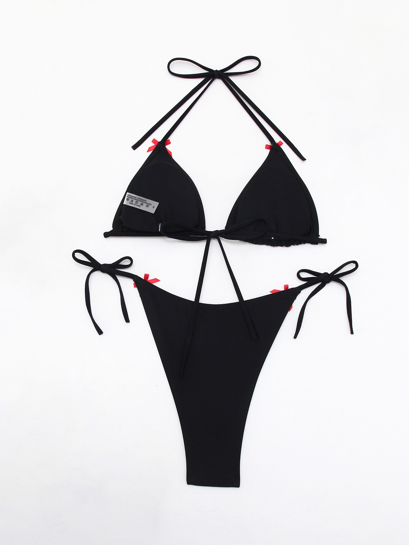 Cute Bowknot Bikini Sexy Swimsuit Women Lace up Bikinis Set Tie Side Swimwear Solid Black Beach Wear Bathing Suits Brasilian maillot de bain