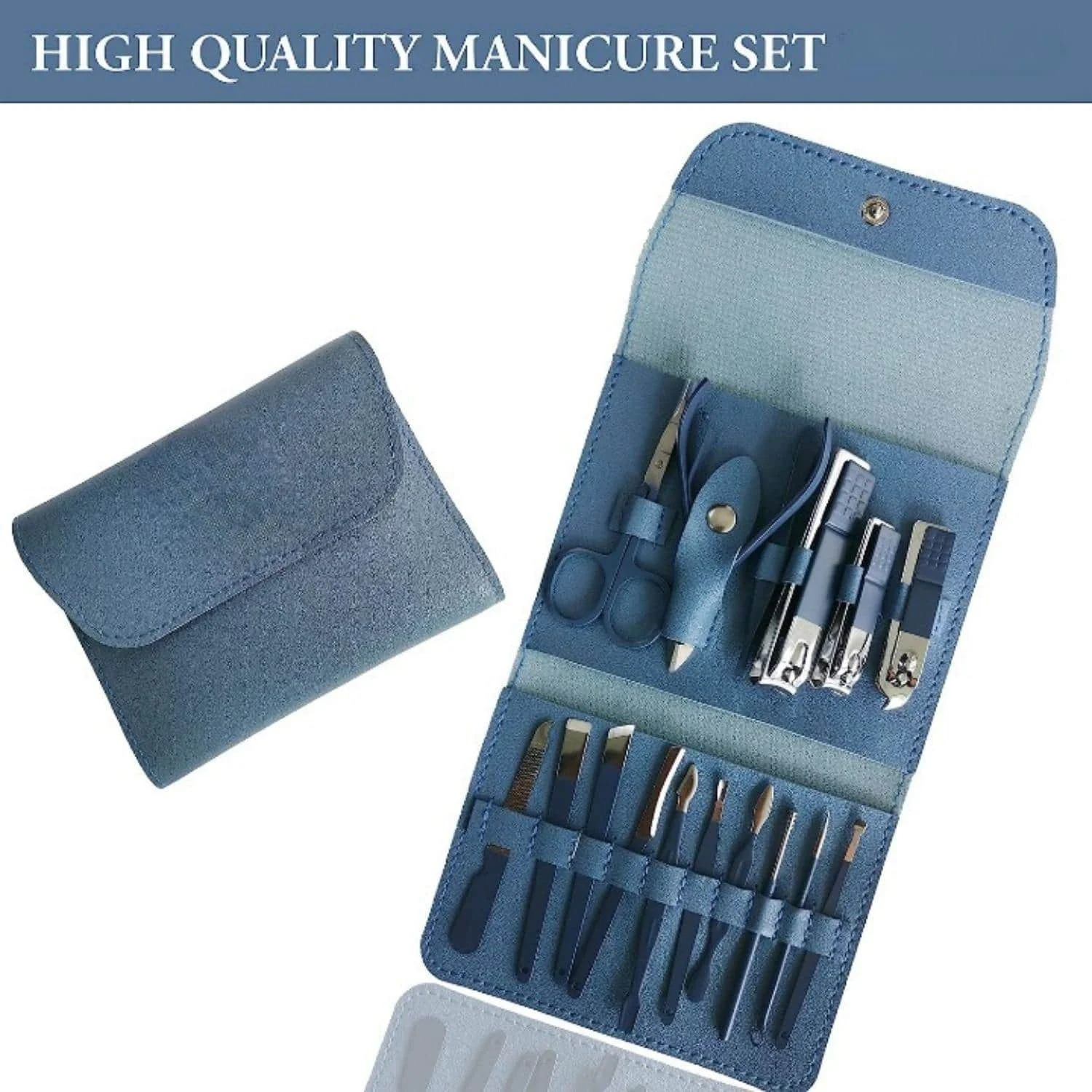 16 pieces 1 set of blue nail clippers stainless steel professional set multi-purpose nail clippers nail art set 241225