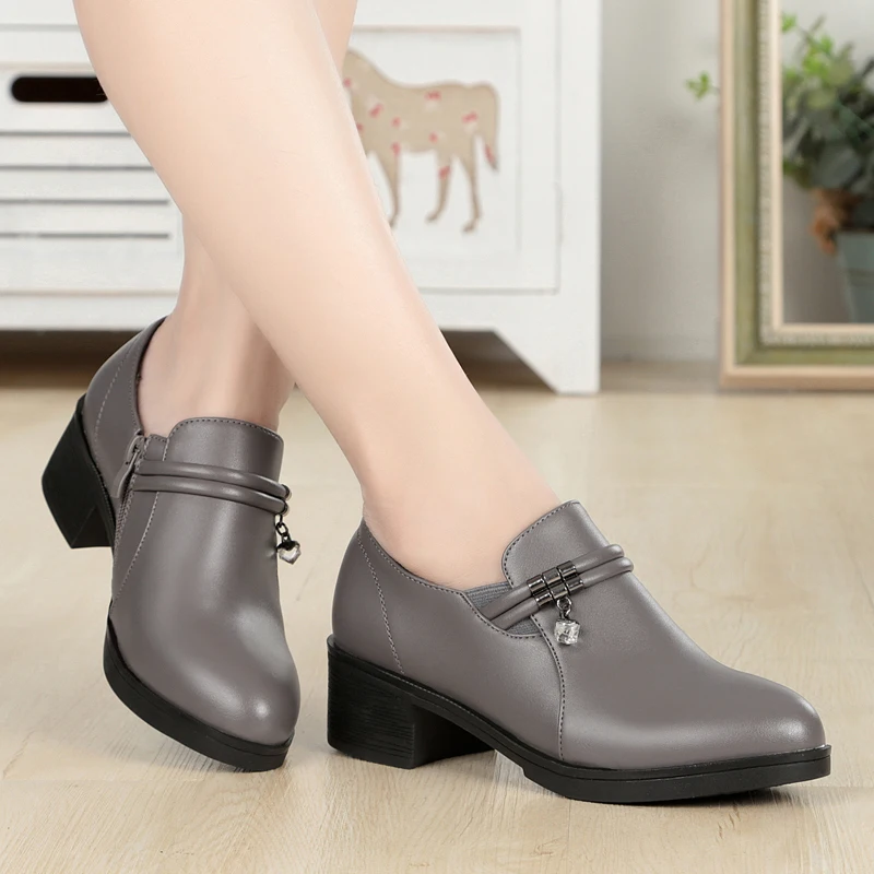 AIYUQI Women Dress Shoes Spring Genuine Leather Women Office Shoes Large Size Mid Heel Women Commuter Shoes