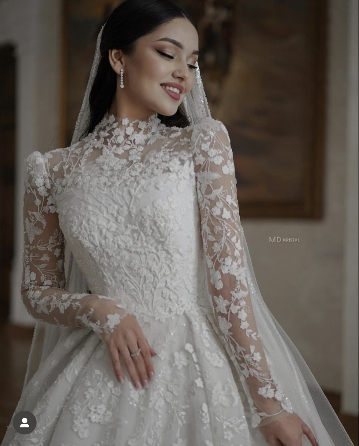 Princess Lace Wedding Dresses High Neck Long Sleeves Elegant Bridal Gowns Court Train 2025 Arabic Ivory Bride Dress