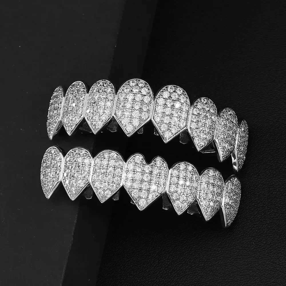 Hip Hop CZ Teeth Grillz Set For Unisex Top Bottom Mouth Gold Silver Color Teeth Grills Tooth Removable Fashion JewelryXJ241225