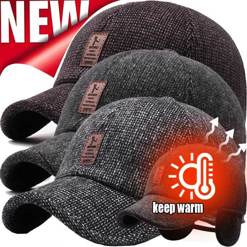 Autumn and winter mens wool snap cap with ear studs to keep warm outdoor earmuffs baseball cap with earmuffs design dad hat W241225