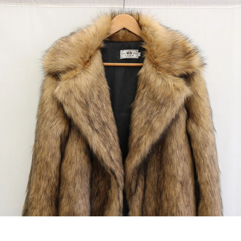 Mens fur coat casual long winter warm large size 241225
