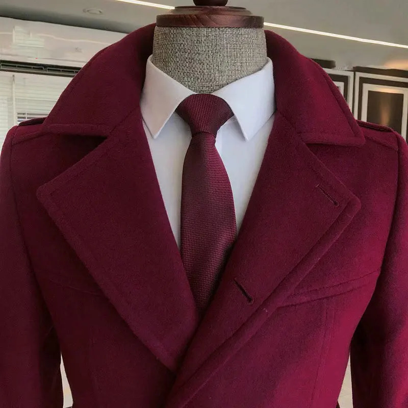 Chic Men Woven Lapel Double Row Button Trench Long Sleeve Blazer Jackets Spring Autumn Slim Business High Quality Suit Coats 241225