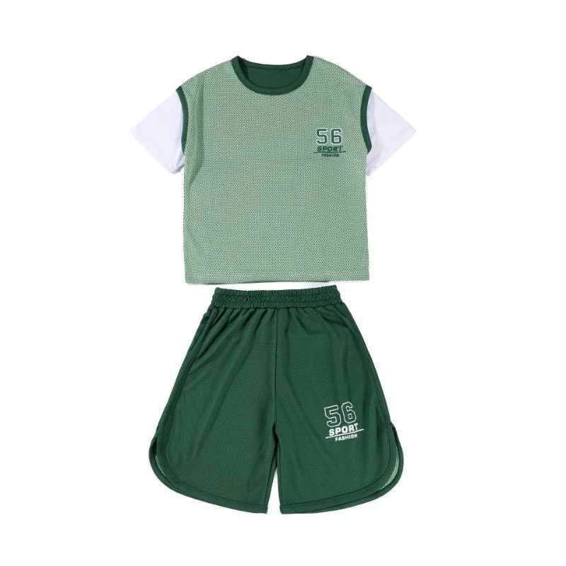 Clothing Sets Boys Clothes Summer Quick Drying Football Uniform Contrast Sleeve Top Shorts 2 Pieces Set Teenage Boy Breathable TracksuitY2412251GMQ