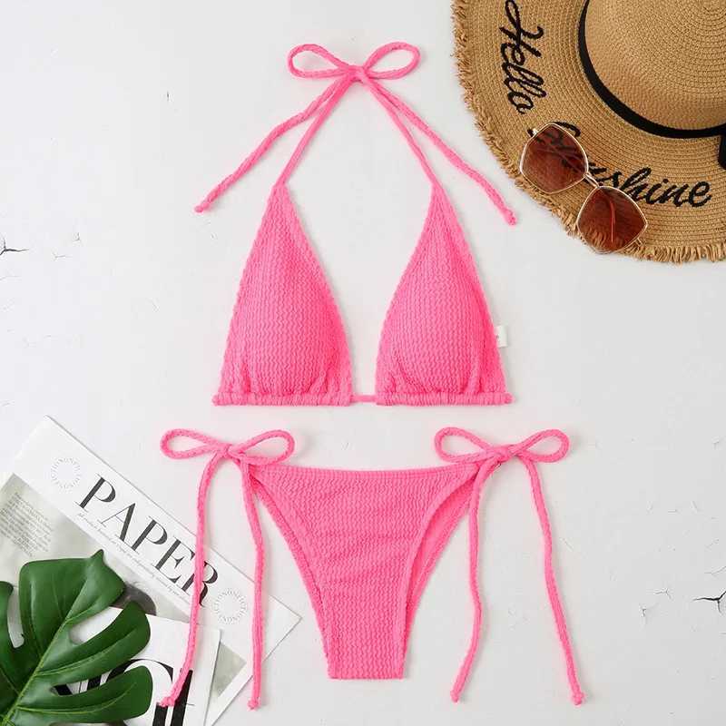 New sexy neon yellow thong bikini two-piece swimsuit womens swimsuit beach swimsuit Brazilian mini bikini 2025W241225