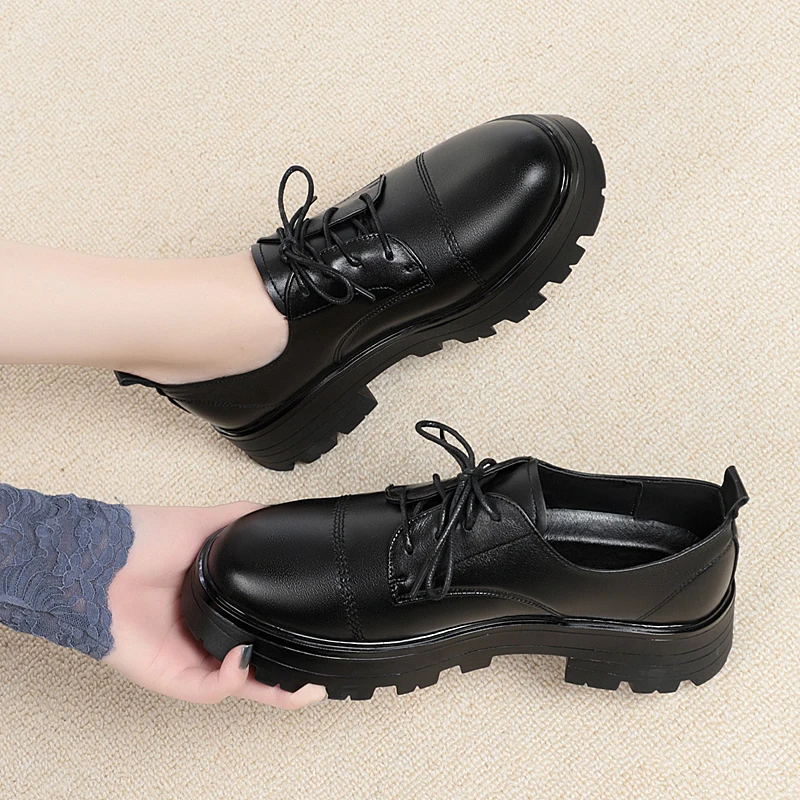 AIYUQI Women Oxford Shoes Genuine Leather Spring Lace-up Llarge Size Women's Loafers Platform Ladies Shoes