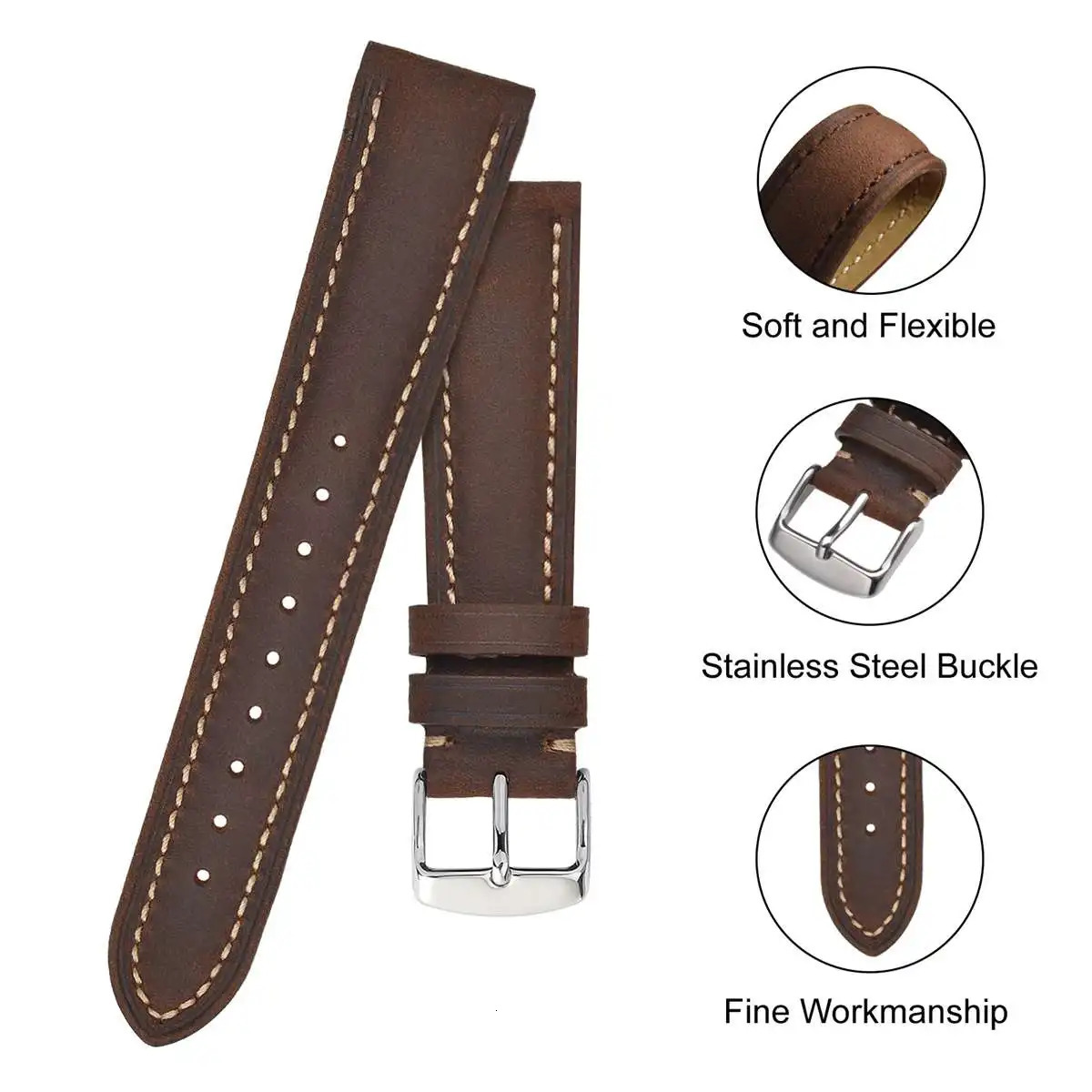 BISONSTRAP Geniune Leather Watch Strap 14mm 17mm 18mm 19mm 20mm 21mm 22mm 23mm 24mm Replacement Bracelet for Men Women Watchband 241225