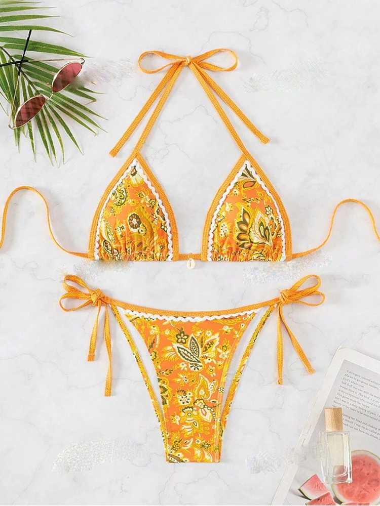 OIINAA swimsuit womens floral print sexy bikini set lace beachwear camisole swimsuit summer two-piece swimsuit Biquinis swimsuitW241225