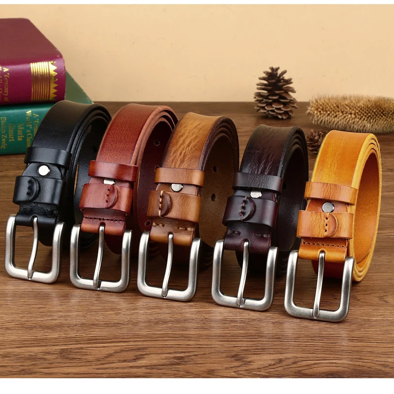 Mens belts Top Cowhide Full Match Casual Jeans Vintage High Quality Male Genuine Leather Belt For Men 241225