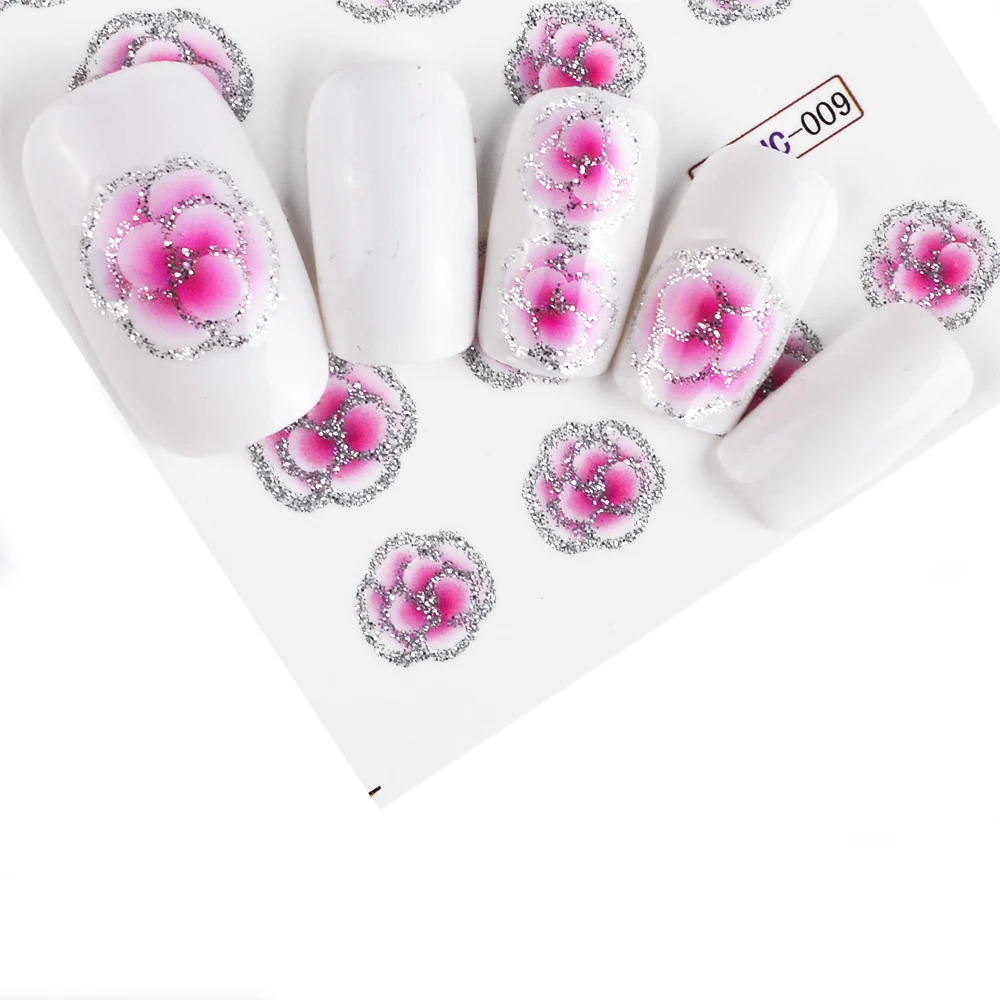 55pcs Latest Nail Art Glitter Tips Flower ns with Gold Powder Nail Art Sticker Decals Watermark DIY Manicure TRBJC55 241225